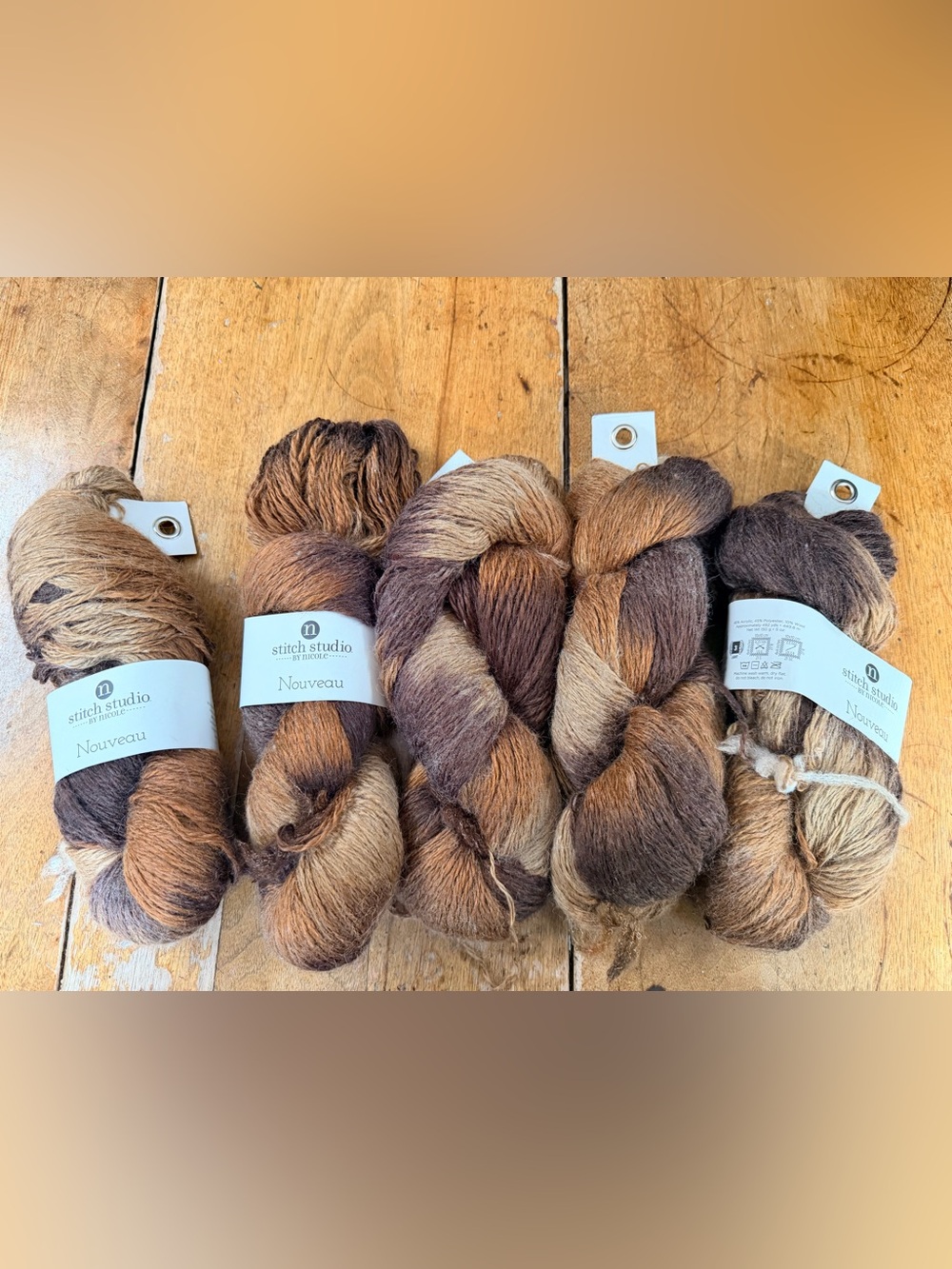 NWT. 5 skeins, stitch studio by Nicole, “Nouveau”, yarn, 10% wool